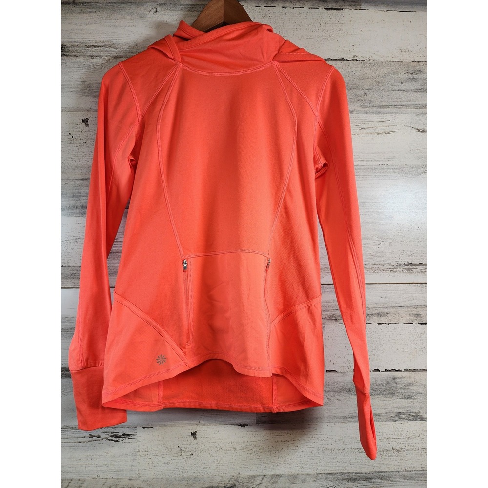 Athleta Hoodie Pullover‎ Womens Small Orange Fleece Lined